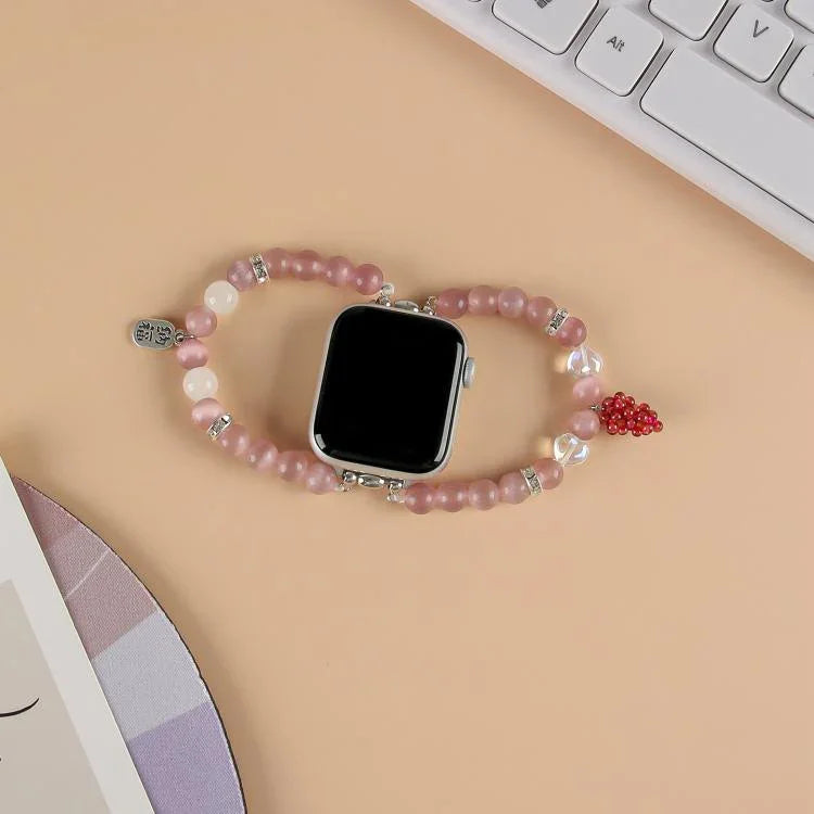 สายรัดนาฬิกาประดับลูกปัดหินตาแมว สำหรับ Apple Watch 46 มม. / 49 มม. / 45 มม. / 44 มม. สำหรับ Apple Watch 42 มม. / 41 มม. / 40 มม. / 38 มม.