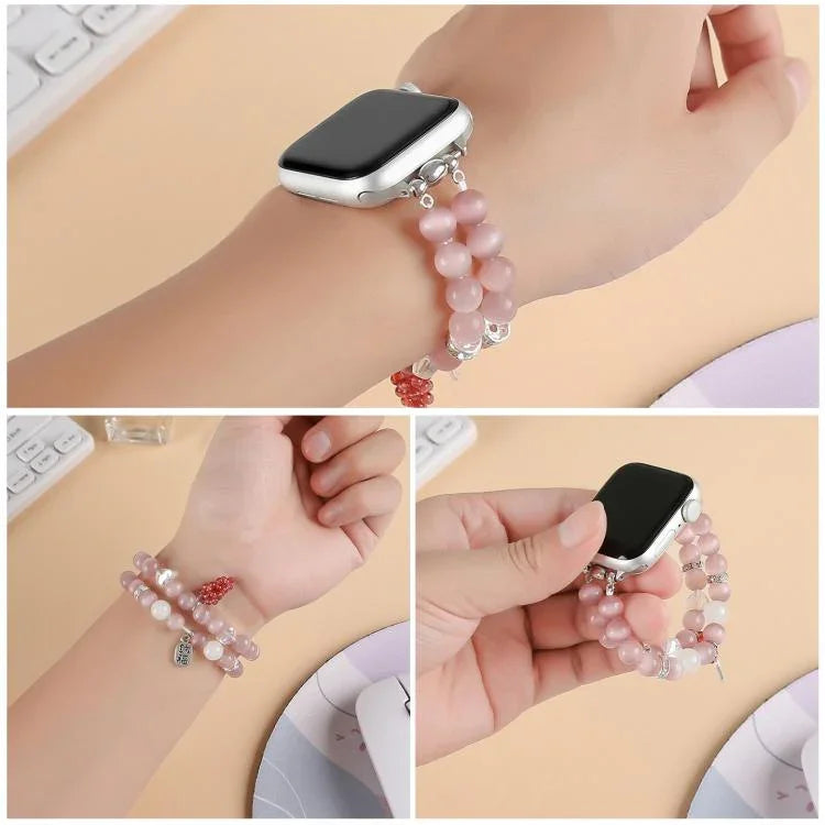 สายรัดนาฬิกาประดับลูกปัดหินตาแมว สำหรับ Apple Watch 46 มม. / 49 มม. / 45 มม. / 44 มม. สำหรับ Apple Watch 42 มม. / 41 มม. / 40 มม. / 38 มม.