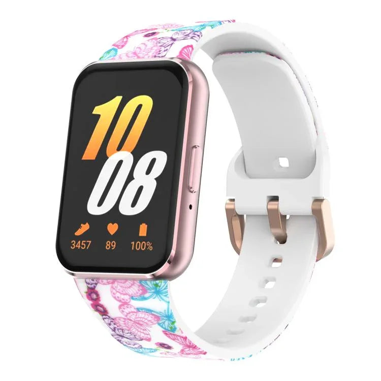 สายรัดนาฬิกาซิลิโคน xDfind หัวเข็มขัดทองพิมพ์ลาย สำหรับ Samsung Galaxy Fit3