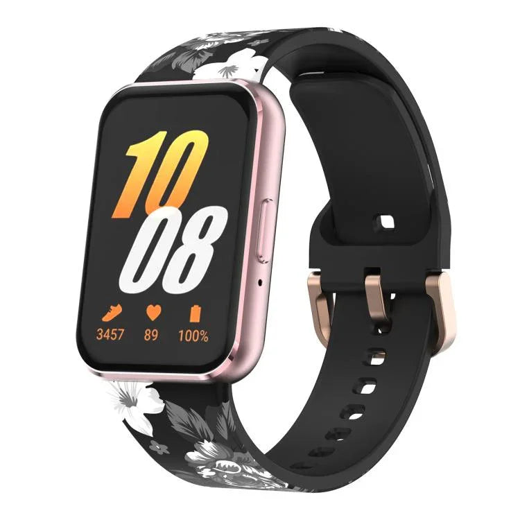 สายรัดนาฬิกาซิลิโคน xDfind หัวเข็มขัดทองพิมพ์ลาย สำหรับ Samsung Galaxy Fit3