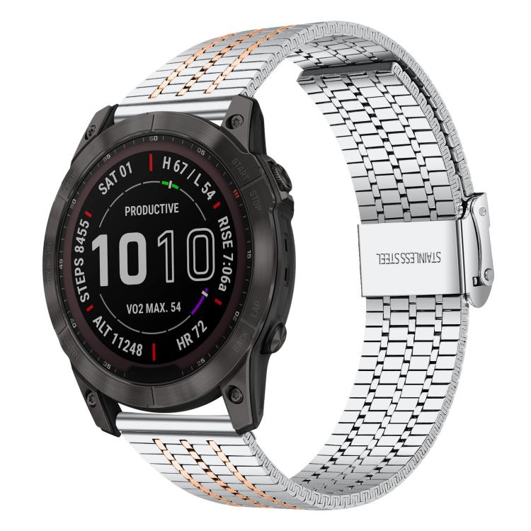 xDfind Seven Beads Buckle Stainless Steel Watch Band, For Garmin Fenix 8 / 7X / 6X / 5X 26mm, For Garmin Fenix 8 / 7 / 6 / 5 22mm
