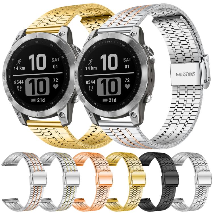xDfind Seven Beads Buckle Stainless Steel Watch Band, For Garmin Fenix 8 / 7X / 6X / 5X 26mm, For Garmin Fenix 8 / 7 / 6 / 5 22mm