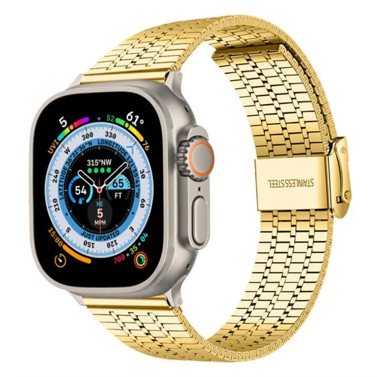 สายรัดนาฬิกาเหล็กกล้าไร้สนิมแบบหัวเข็มขัดลูกปัดเจ็ดเม็ด xDfind สำหรับ Apple Watch 42 / 44 / 45 / 46 / 49 มม. สำหรับ Apple Watch 38 / 40 / 41 / S10 42 มม.
