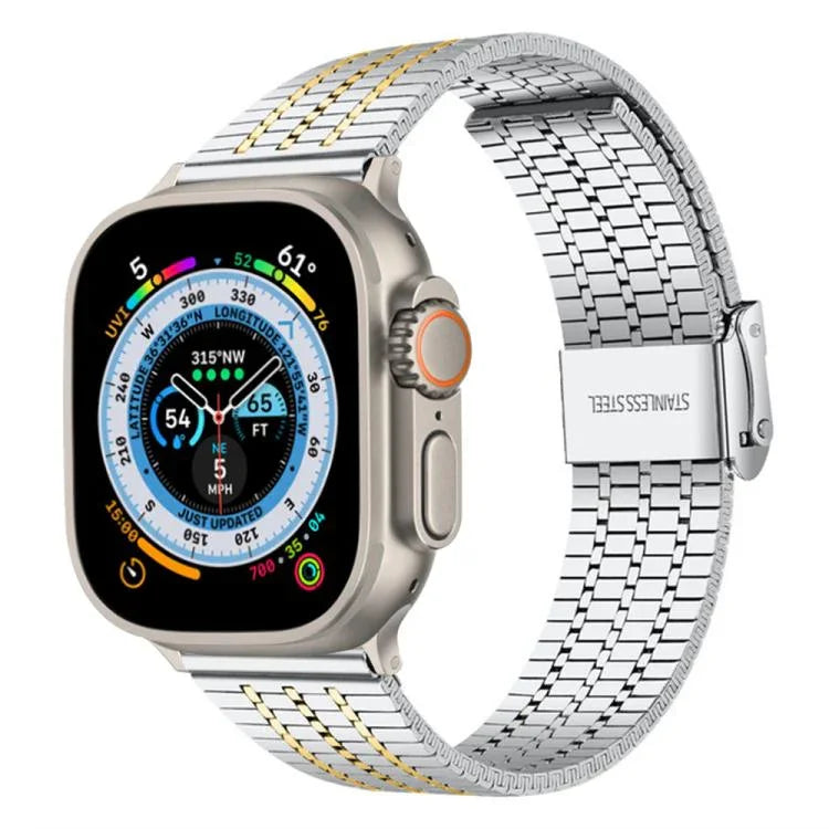 สายรัดนาฬิกาเหล็กกล้าไร้สนิมแบบหัวเข็มขัดลูกปัดเจ็ดเม็ด xDfind สำหรับ Apple Watch 42 / 44 / 45 / 46 / 49 มม. สำหรับ Apple Watch 38 / 40 / 41 / S10 42 มม.