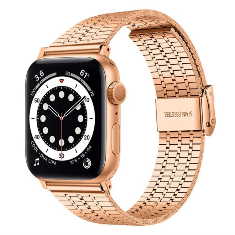 สายรัดนาฬิกาเหล็กกล้าไร้สนิมแบบหัวเข็มขัดลูกปัดเจ็ดเม็ด xDfind สำหรับ Apple Watch 42 / 44 / 45 / 46 / 49 มม. สำหรับ Apple Watch 38 / 40 / 41 / S10 42 มม.
