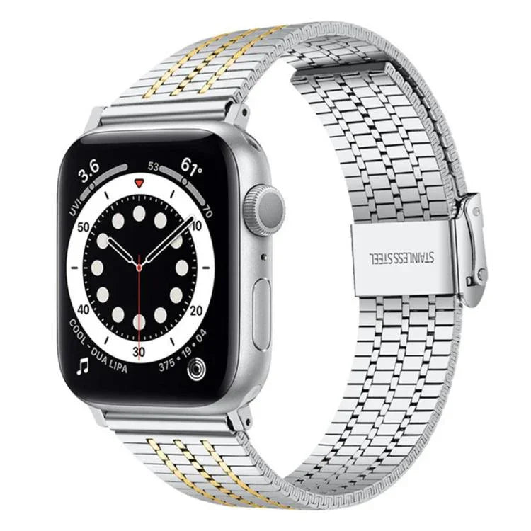 สายรัดนาฬิกาเหล็กกล้าไร้สนิมแบบหัวเข็มขัดลูกปัดเจ็ดเม็ด xDfind สำหรับ Apple Watch 42 / 44 / 45 / 46 / 49 มม. สำหรับ Apple Watch 38 / 40 / 41 / S10 42 มม.