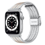 สายรัดนาฬิกาเหล็กกล้าไร้สนิมแบบหัวเข็มขัดลูกปัดเจ็ดเม็ด xDfind สำหรับ Apple Watch 42 / 44 / 45 / 46 / 49 มม. สำหรับ Apple Watch 38 / 40 / 41 / S10 42 มม.