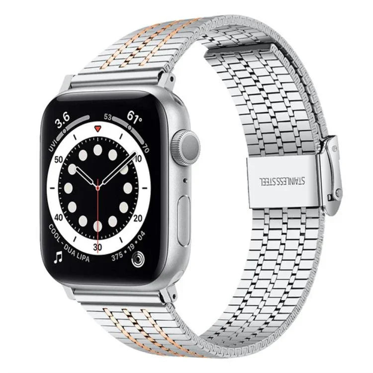 สายรัดนาฬิกาเหล็กกล้าไร้สนิมแบบหัวเข็มขัดลูกปัดเจ็ดเม็ด xDfind สำหรับ Apple Watch 42 / 44 / 45 / 46 / 49 มม. สำหรับ Apple Watch 38 / 40 / 41 / S10 42 มม.