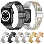 สายรัดนาฬิกาเหล็กกล้าไร้สนิมแบบหัวเข็มขัดลูกปัดเจ็ดเม็ด xDfind สำหรับ Apple Watch 42 / 44 / 45 / 46 / 49 มม. สำหรับ Apple Watch 38 / 40 / 41 / S10 42 มม.
