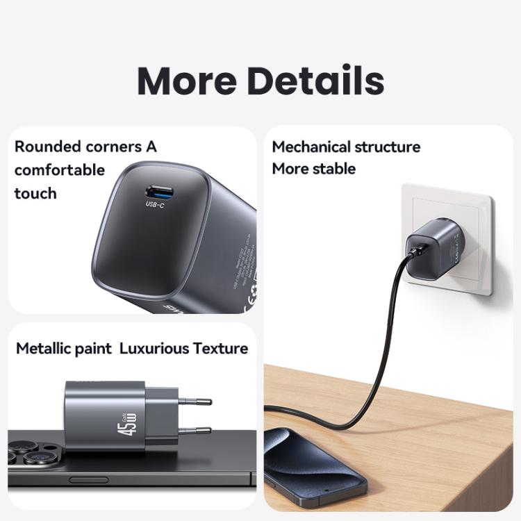 USAMS CC323 T66 ที่ชาร์จเร็ว GaN 45W USB-C / Type-C, ปลั๊ก EU, CC323