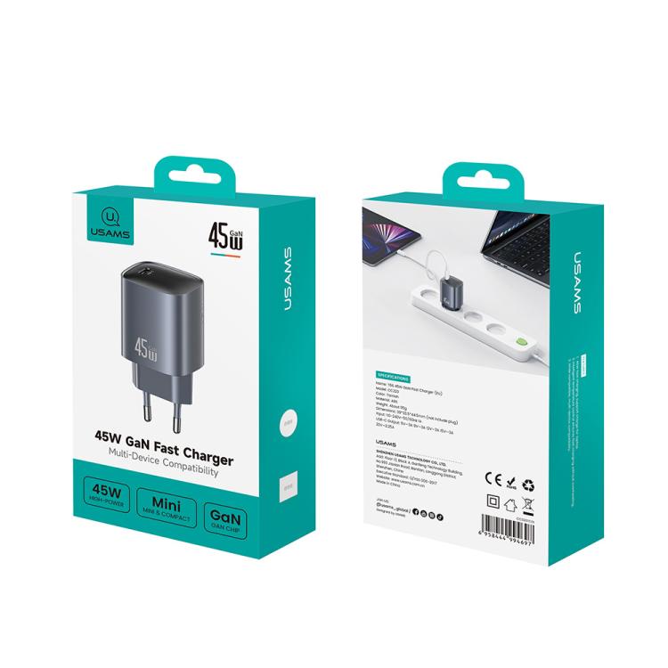 USAMS CC323 T66 ที่ชาร์จเร็ว GaN 45W USB-C / Type-C, ปลั๊ก EU, CC323