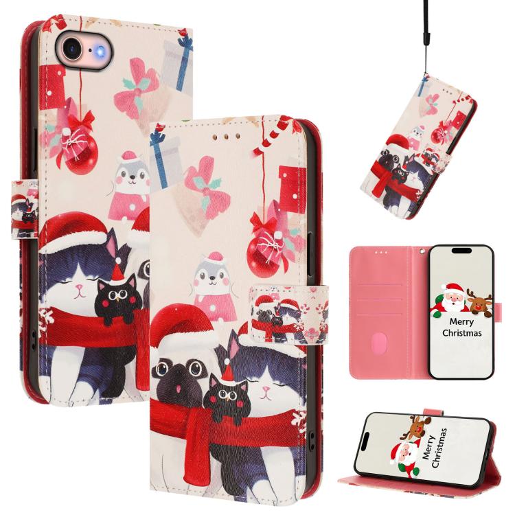 Christmas Series Buckle Leather Phone Case with Hand Strap, For iPhone 14 Pro Max, For iPhone SE 2022 / SE 2020 / 8 / 7, For iPhone 13 Pro Max, For iPhone 13 Pro, For iPhone 13 mini, For iPhone 12 Pro / 12, For iPhone 12 Pro Max, For iPhone 12 mini