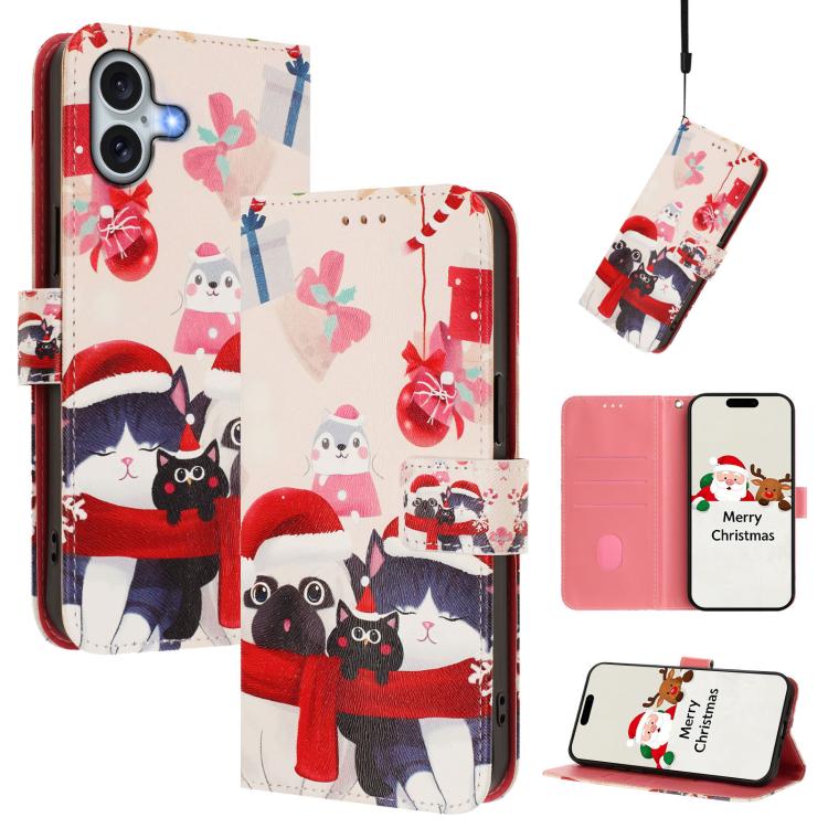 เคสโทรศัพท์หนังพร้อมสายคล้องมือดีไซน์คริสต์มาส สำหรับ iPhone 17e / 16e, สำหรับ iPhone 17 Pro Max, สำหรับ iPhone 17 Pro, สำหรับ iPhone 17, สำหรับ iPhone Air, สำหรับ iPhone 16 Pro Max, สำหรับ iPhone 16 Pro, สำหรับ iPhone 16 Plus