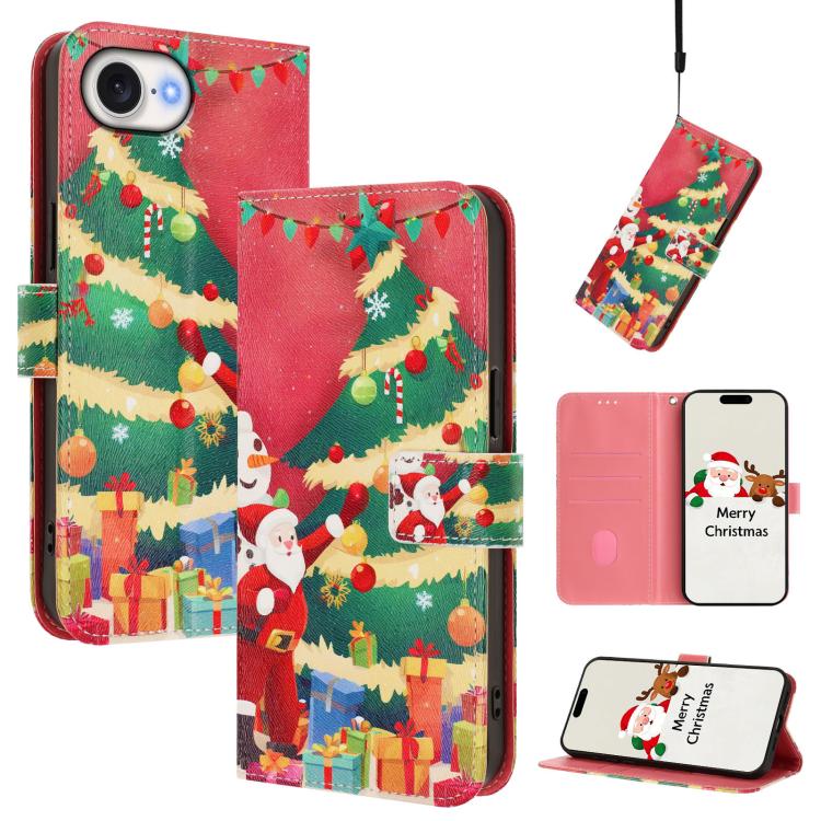เคสโทรศัพท์หนังพร้อมสายคล้องมือดีไซน์คริสต์มาส สำหรับ iPhone 17e / 16e, สำหรับ iPhone 17 Pro Max, สำหรับ iPhone 17 Pro, สำหรับ iPhone 17, สำหรับ iPhone Air, สำหรับ iPhone 16 Pro Max, สำหรับ iPhone 16 Pro, สำหรับ iPhone 16 Plus