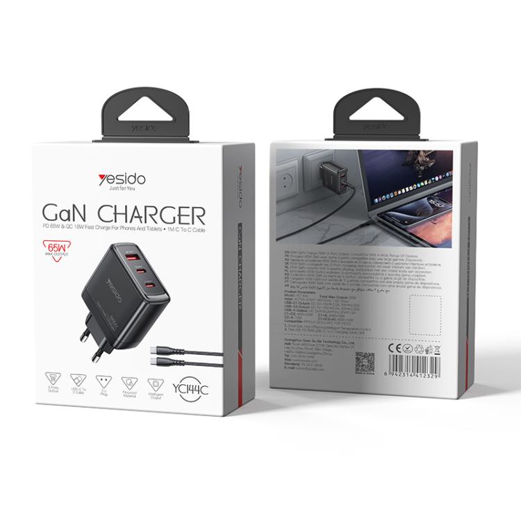ที่ชาร์จเร็ว Yesido YC144C 65W สามพอร์ต พร้อมสาย Type-C 1 เมตร YC144C