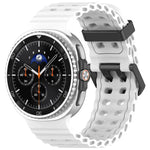 สายรัดนาฬิกาซิลิโคนสีท้องทะเลลายสองแถวรูหัวเข็มขัดสีดำ xDfind สำหรับ Samsung Galaxy Watch8 / 8 Classic