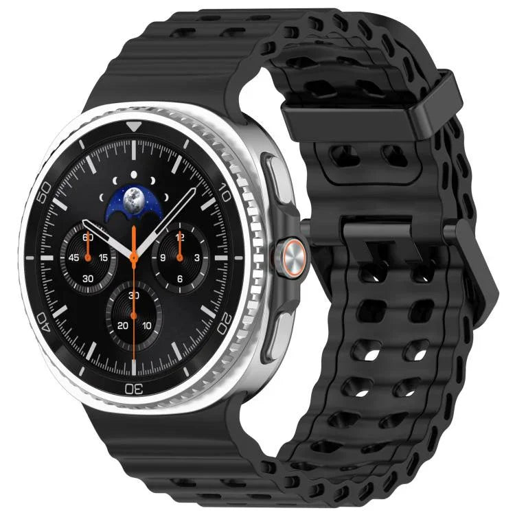 สายรัดนาฬิกาซิลิโคนสีท้องทะเลลายสองแถวรูหัวเข็มขัดสีดำ xDfind สำหรับ Samsung Galaxy Watch8 / 8 Classic