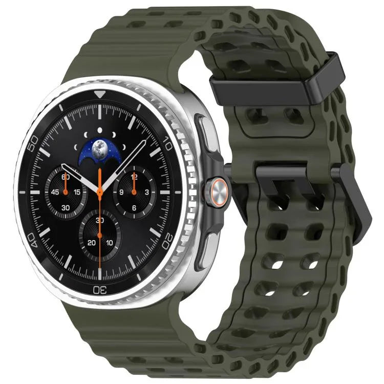 สายรัดนาฬิกาซิลิโคนสีท้องทะเลลายสองแถวรูหัวเข็มขัดสีดำ xDfind สำหรับ Samsung Galaxy Watch8 / 8 Classic