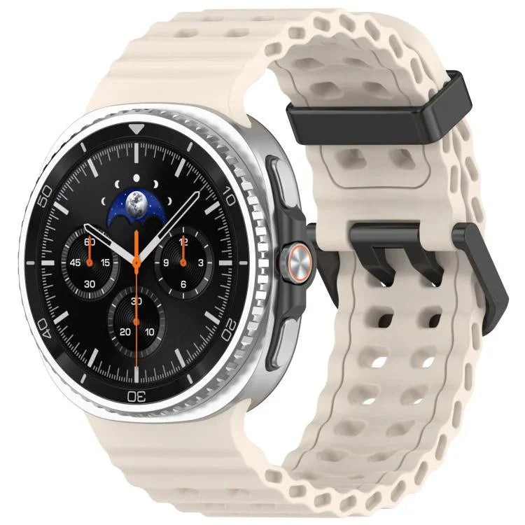 สายรัดนาฬิกาซิลิโคนสีท้องทะเลลายสองแถวรูหัวเข็มขัดสีดำ xDfind สำหรับ Samsung Galaxy Watch8 / 8 Classic
