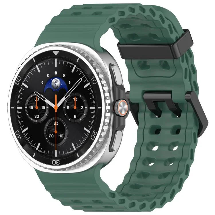 สายรัดนาฬิกาซิลิโคนสีท้องทะเลลายสองแถวรูหัวเข็มขัดสีดำ xDfind สำหรับ Samsung Galaxy Watch8 / 8 Classic