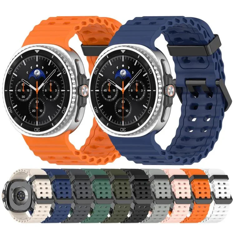 สายรัดนาฬิกาซิลิโคนสีท้องทะเลลายสองแถวรูหัวเข็มขัดสีดำ xDfind สำหรับ Samsung Galaxy Watch8 / 8 Classic