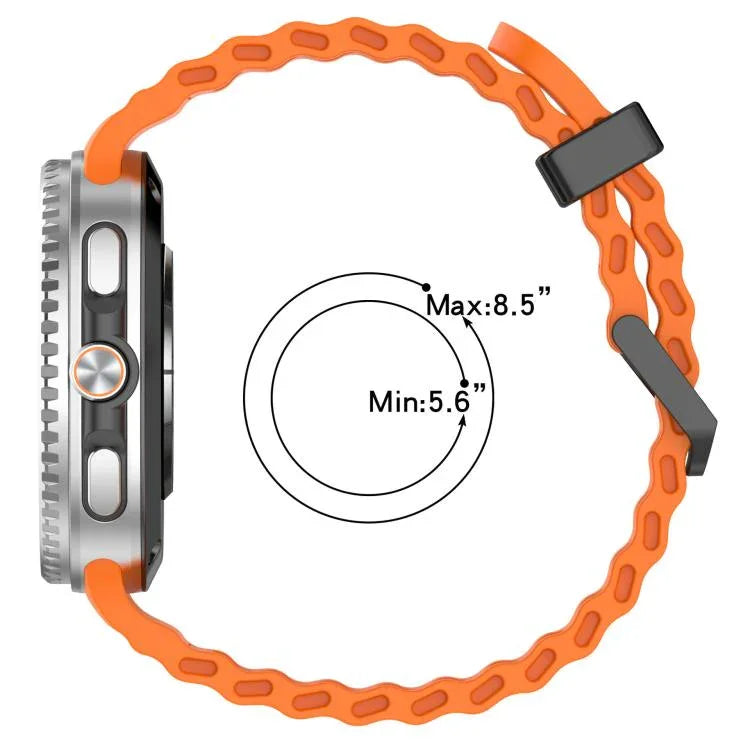 สายรัดนาฬิกาซิลิโคนสีท้องทะเลลายสองแถวรูหัวเข็มขัดสีดำ xDfind สำหรับ Samsung Galaxy Watch8 / 8 Classic