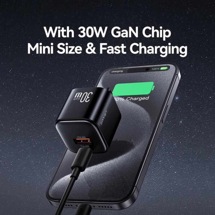USAMS CC270 ที่ชาร์จเร็วขนาดเล็ก 30W GaN USB-C / Type-C และ USB สองพอร์ต, ปลั๊ก US