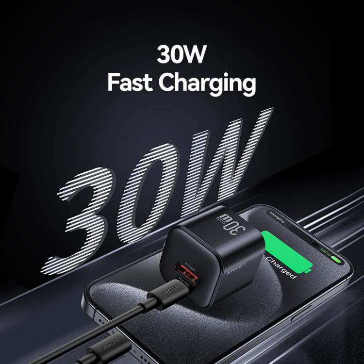 USAMS CC270 ที่ชาร์จเร็วขนาดเล็ก 30W GaN USB-C / Type-C และ USB สองพอร์ต, ปลั๊ก US