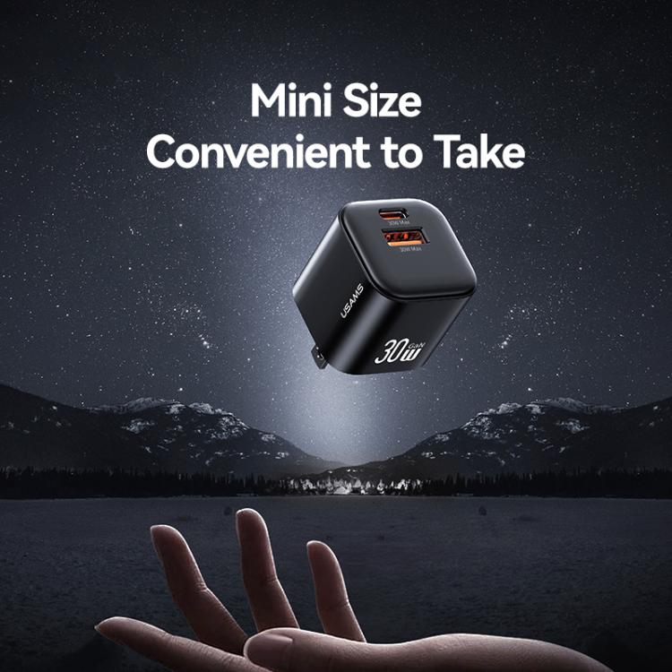 USAMS CC270 ที่ชาร์จเร็วขนาดเล็ก 30W GaN USB-C / Type-C และ USB สองพอร์ต, ปลั๊ก US