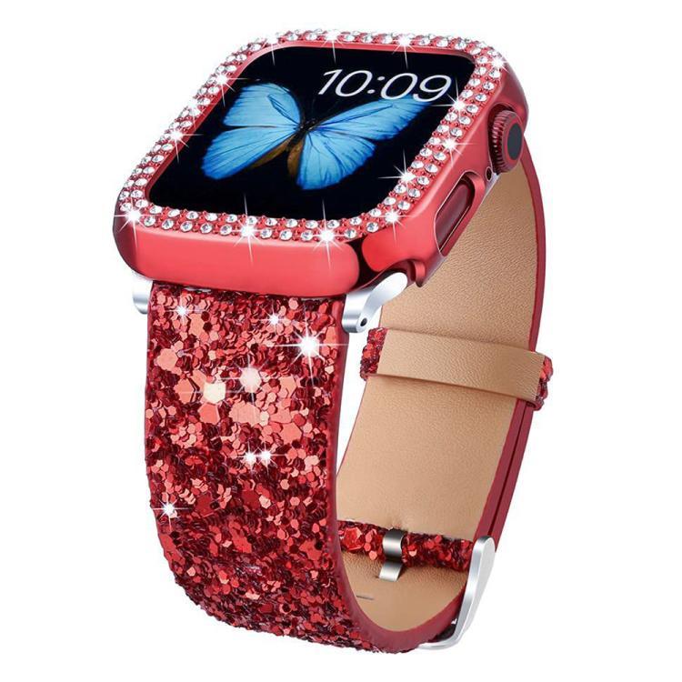 สายหนังประดับเลื่อมกลิตเตอร์ xDfind สำหรับ Apple Watch ขนาด 42 / 44 / 45 / 46 / 49 มม., สำหรับ Apple Watch ขนาด 38 / 40 / 41 / S10 42 มม.