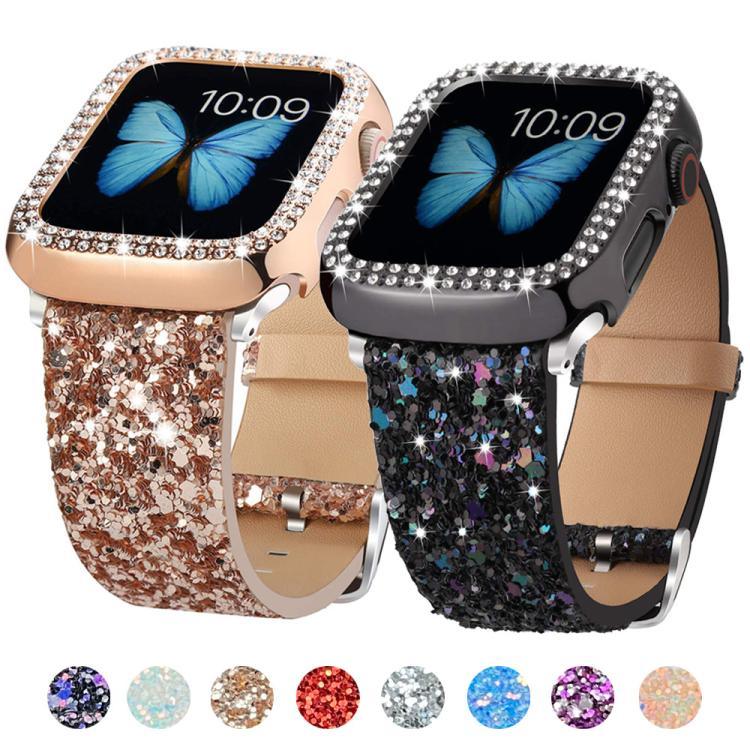 สายหนังประดับเลื่อมกลิตเตอร์ xDfind สำหรับ Apple Watch ขนาด 42 / 44 / 45 / 46 / 49 มม., สำหรับ Apple Watch ขนาด 38 / 40 / 41 / S10 42 มม.