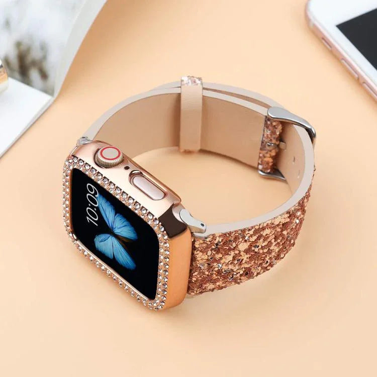 สายหนังประดับเลื่อมกลิตเตอร์ xDfind สำหรับ Apple Watch ขนาด 42 / 44 / 45 / 46 / 49 มม., สำหรับ Apple Watch ขนาด 38 / 40 / 41 / S10 42 มม.