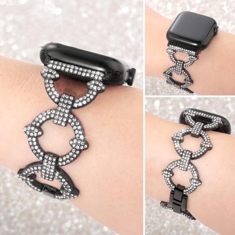 สายรัดนาฬิกาโลหะแข็งรูปตัว O ประดับเพชร xDfind สำหรับ Apple Watch ขนาด 42 / 44 / 45 / 46 / 49 มม., สำหรับ Apple Watch ขนาด 38 / 40 / 41 / S10 42 มม.