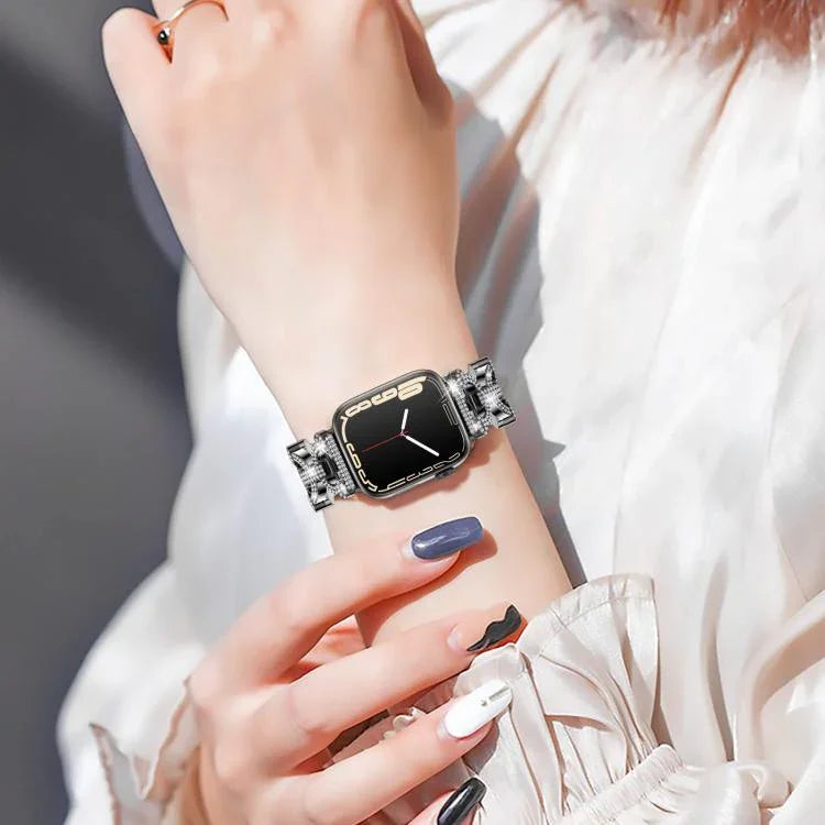 สายรัดนาฬิกาโลหะแข็งรูปตัว O ประดับเพชร xDfind สำหรับ Apple Watch ขนาด 42 / 44 / 45 / 46 / 49 มม., สำหรับ Apple Watch ขนาด 38 / 40 / 41 / S10 42 มม.