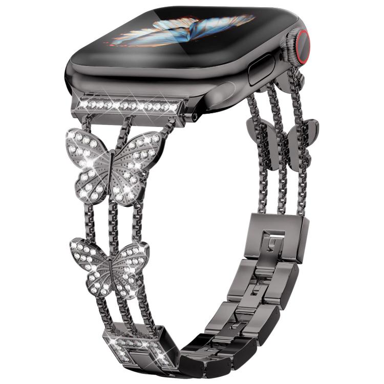 สายรัดนาฬิกาโลหะแข็งรูปผีเสื้อประดับเพชร xDfind สำหรับ Apple Watch ขนาด 42 / 44 / 45 / 46 / 49 มม., สำหรับ Apple Watch ขนาด 38 / 40 / 41 / S10 42 มม.