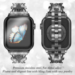 สายรัดนาฬิกาโลหะแข็งรูปผีเสื้อประดับเพชร xDfind สำหรับ Apple Watch ขนาด 42 / 44 / 45 / 46 / 49 มม., สำหรับ Apple Watch ขนาด 38 / 40 / 41 / S10 42 มม.