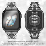 สายรัดนาฬิกาโลหะแข็งรูปผีเสื้อประดับเพชร xDfind สำหรับ Apple Watch ขนาด 42 / 44 / 45 / 46 / 49 มม., สำหรับ Apple Watch ขนาด 38 / 40 / 41 / S10 42 มม.