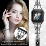 สายรัดนาฬิกาโลหะแข็งรูปผีเสื้อประดับเพชร xDfind สำหรับ Apple Watch ขนาด 42 / 44 / 45 / 46 / 49 มม., สำหรับ Apple Watch ขนาด 38 / 40 / 41 / S10 42 มม.