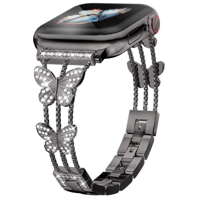 สายรัดนาฬิกาโลหะแข็งรูปผีเสื้อประดับเพชร xDfind สำหรับ Apple Watch ขนาด 42 / 44 / 45 / 46 / 49 มม., สำหรับ Apple Watch ขนาด 38 / 40 / 41 / S10 42 มม.