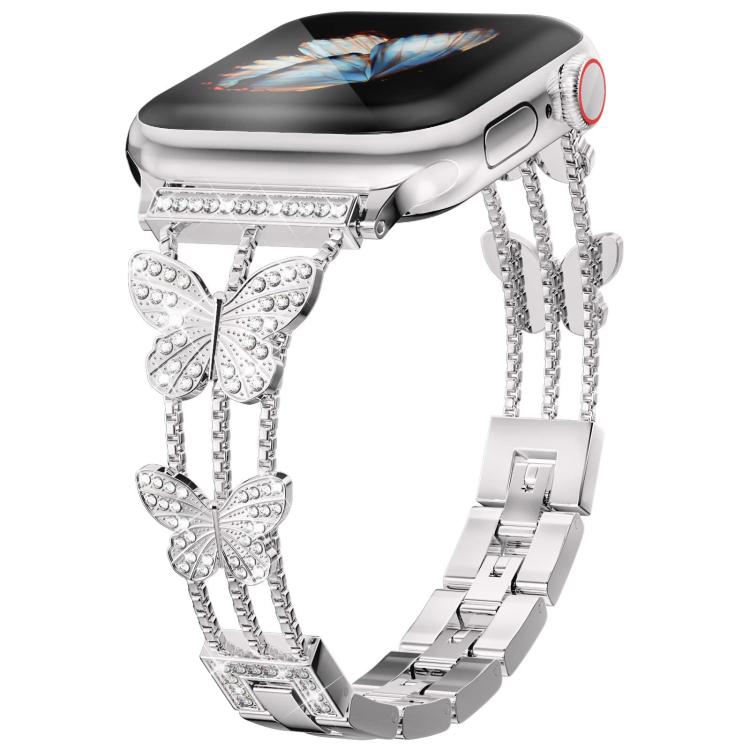สายรัดนาฬิกาโลหะแข็งรูปผีเสื้อประดับเพชร xDfind สำหรับ Apple Watch ขนาด 42 / 44 / 45 / 46 / 49 มม., สำหรับ Apple Watch ขนาด 38 / 40 / 41 / S10 42 มม.