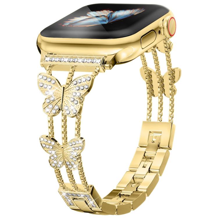 สายรัดนาฬิกาโลหะแข็งรูปผีเสื้อประดับเพชร xDfind สำหรับ Apple Watch ขนาด 42 / 44 / 45 / 46 / 49 มม., สำหรับ Apple Watch ขนาด 38 / 40 / 41 / S10 42 มม.