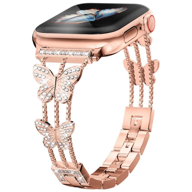 สายรัดนาฬิกาโลหะแข็งรูปผีเสื้อประดับเพชร xDfind สำหรับ Apple Watch ขนาด 42 / 44 / 45 / 46 / 49 มม., สำหรับ Apple Watch ขนาด 38 / 40 / 41 / S10 42 มม.