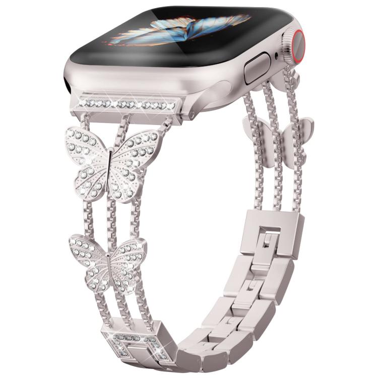 สายรัดนาฬิกาโลหะแข็งรูปผีเสื้อประดับเพชร xDfind สำหรับ Apple Watch ขนาด 42 / 44 / 45 / 46 / 49 มม., สำหรับ Apple Watch ขนาด 38 / 40 / 41 / S10 42 มม.