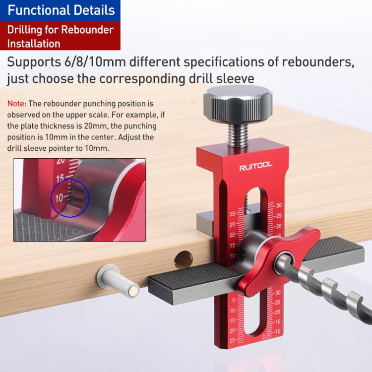 RUITOOL Multifunctional Cabinet Door Installation Locator Aid with Base, Without Drill, With 10mm Drill, With 6/8/10mm Drill
