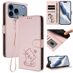 เคสโทรศัพท์หนังลายหัวใจแมวปั๊มพร้อมสายคล้องมือ สำหรับ iPhone 17e / 16e, สำหรับ iPhone 17 Pro Max, สำหรับ iPhone 17 Pro, สำหรับ iPhone 17
