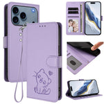 เคสโทรศัพท์หนังลายหัวใจแมวปั๊มพร้อมสายคล้องมือ สำหรับ iPhone 17e / 16e, สำหรับ iPhone 17 Pro Max, สำหรับ iPhone 17 Pro, สำหรับ iPhone 17