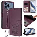 เคสโทรศัพท์หนังลายหัวใจแมวปั๊มพร้อมสายคล้องมือ สำหรับ iPhone 17e / 16e, สำหรับ iPhone 17 Pro Max, สำหรับ iPhone 17 Pro, สำหรับ iPhone 17