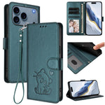 เคสโทรศัพท์หนังลายหัวใจแมวปั๊มพร้อมสายคล้องมือ สำหรับ iPhone 17e / 16e, สำหรับ iPhone 17 Pro Max, สำหรับ iPhone 17 Pro, สำหรับ iPhone 17