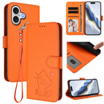 เคสโทรศัพท์หนังลายหัวใจแมวปั๊มพร้อมสายคล้องมือ สำหรับ iPhone 17e / 16e, สำหรับ iPhone 17 Pro Max, สำหรับ iPhone 17 Pro, สำหรับ iPhone 17