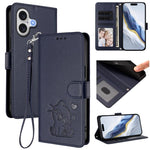 เคสโทรศัพท์หนังลายหัวใจแมวปั๊มพร้อมสายคล้องมือ สำหรับ iPhone 17e / 16e, สำหรับ iPhone 17 Pro Max, สำหรับ iPhone 17 Pro, สำหรับ iPhone 17